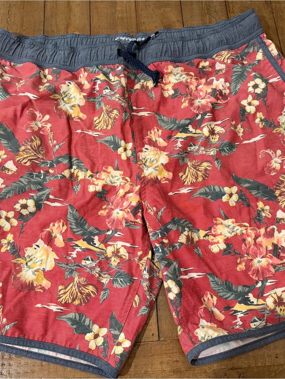 Men's Red Floral Swim Trunks with Contrast Waistband